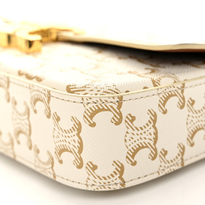 Celine Canvas Calfskin Triomphe Shoulder Bag White 10 of 10