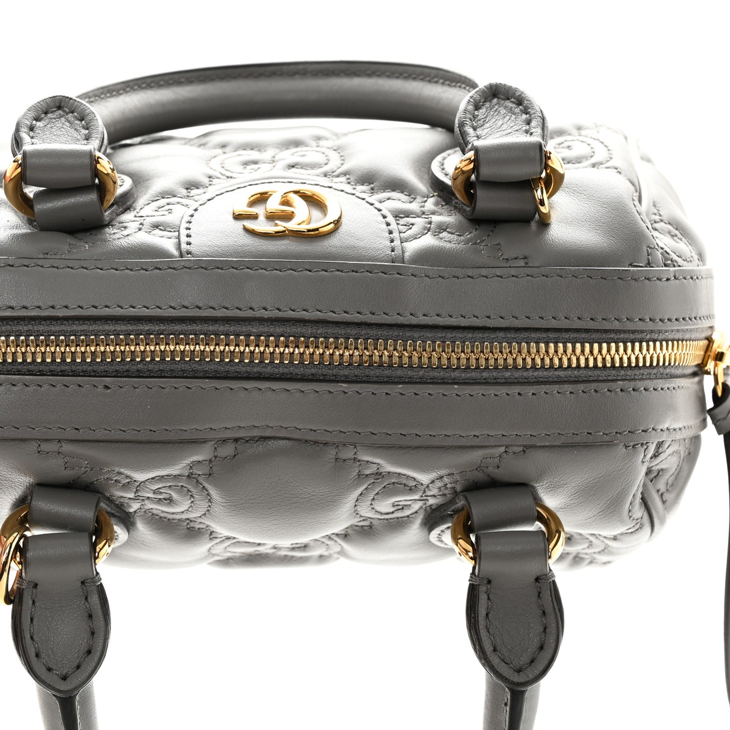 Calfskin GG Matelasse Mini Bowler Bag Dusty Grey Natural