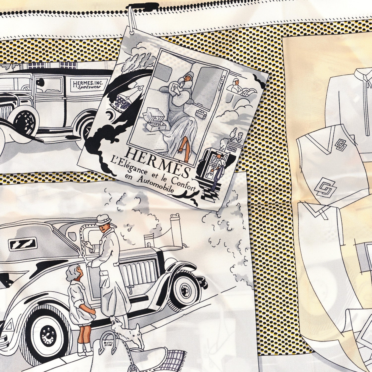 Hermes Silk Confort En Automobile Scarf 70 Creme White Black 3 of 3