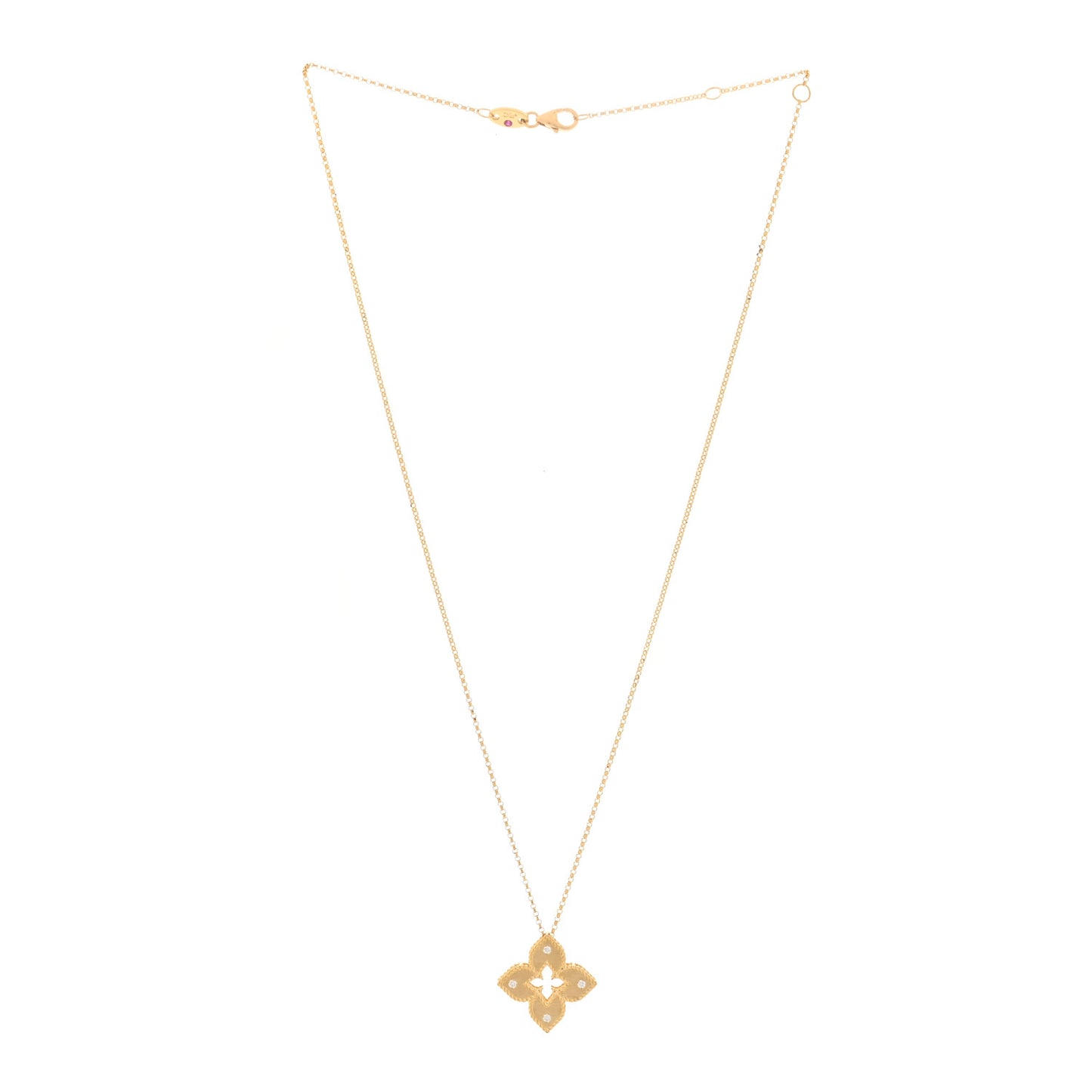 18K Yellow Gold Diamond Medium Venetian Princess Flower Pendant Necklace