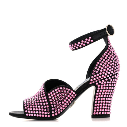 Prada Satin Crystal Ankle Wrap 105mm Sandals 37 Rosa 1 of 8