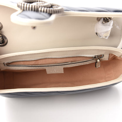 Gucci Vintage Effect Calfskin Matelasse Diagonal Small Torchon GG Marmont Shoulder Bag Blue Agata Mystic White 6 of 11