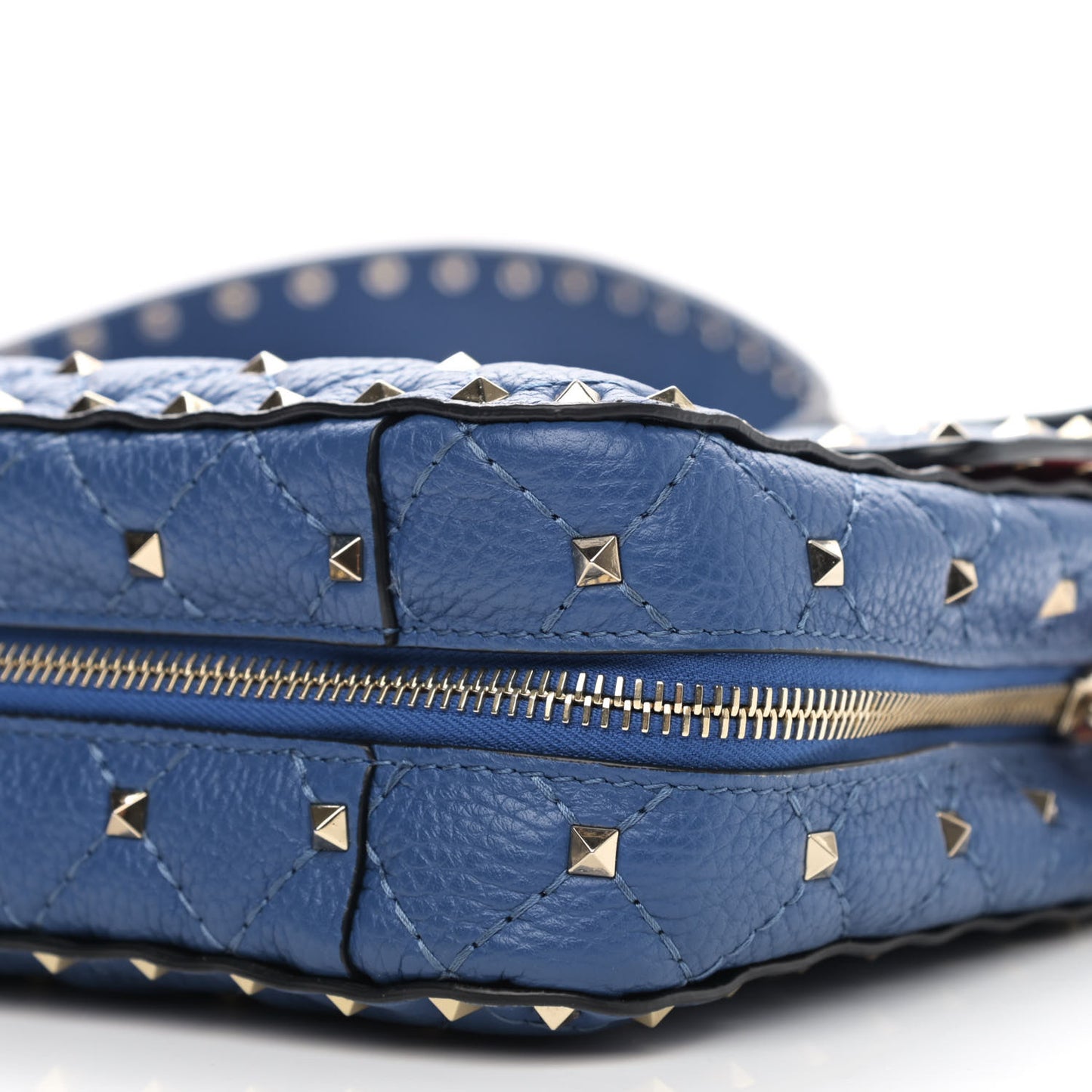 Grained Calfskin Medium Rockstud Spike Shoulder Bag Blue