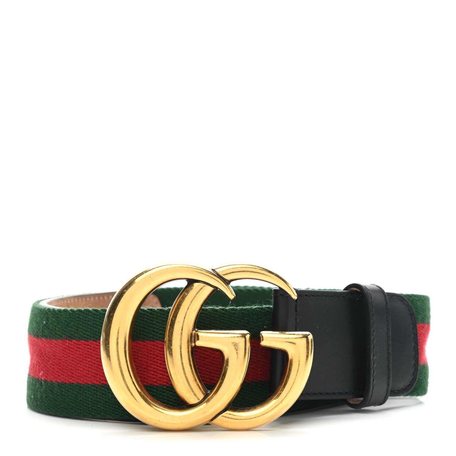 Gucci Nylon Calfskin Double G Web 40mm Belt 85 34 Green Red Black 1 of 8