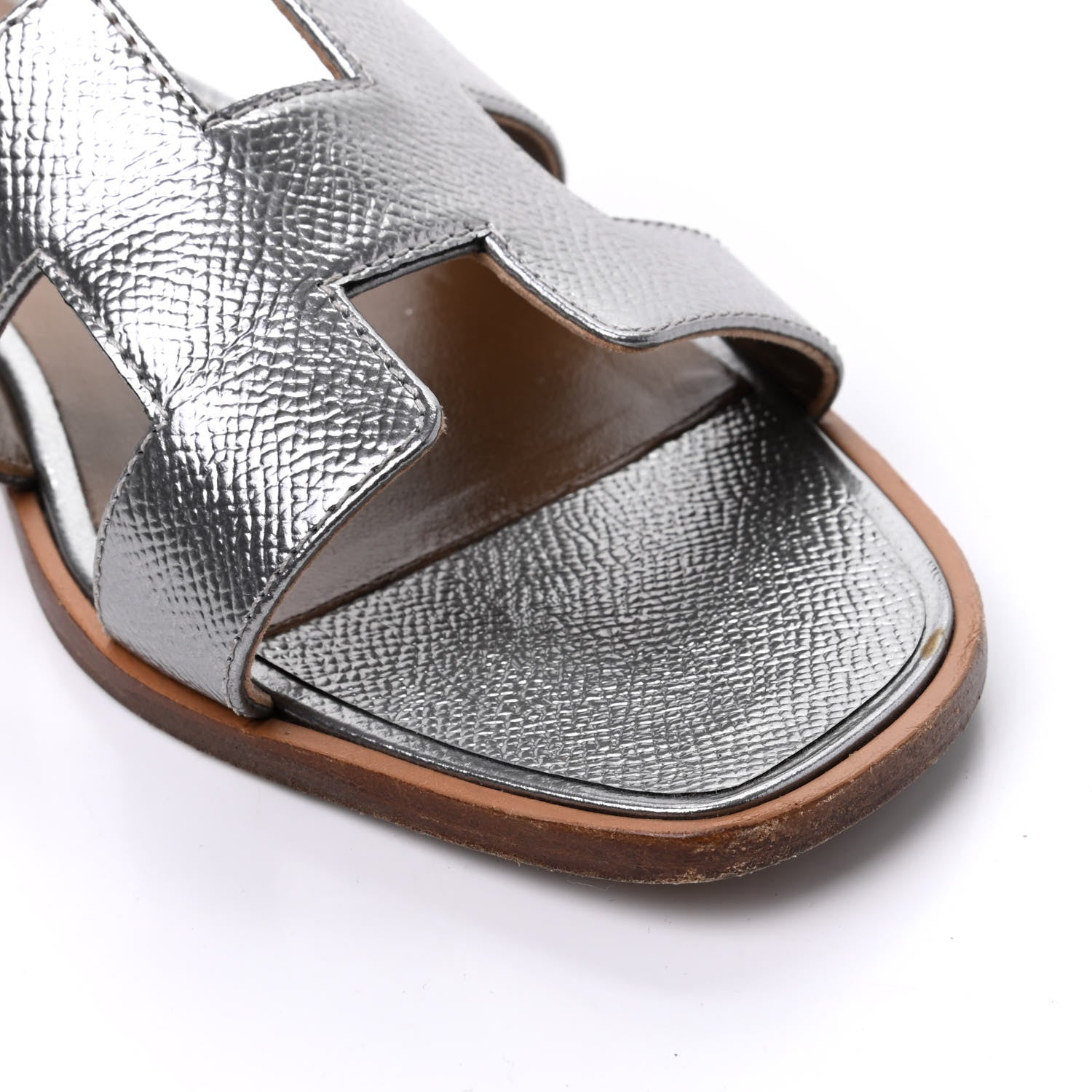 Hermes Metallic Epsom Oran Sandals 37.5 Gris Argente 14 of 14