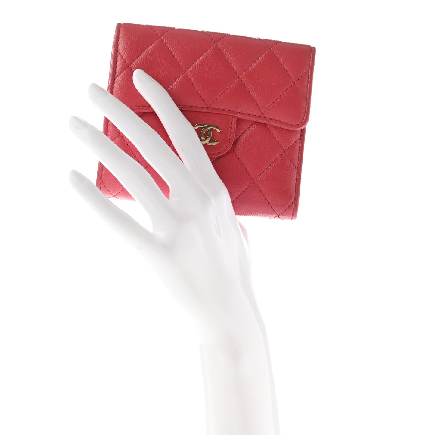 Caviar Quilted Compact Flap Wallet Red