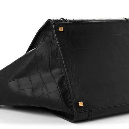 Celine Crocodile Embossed Calfskin Medium Phantom Luggage Black 7 of 8