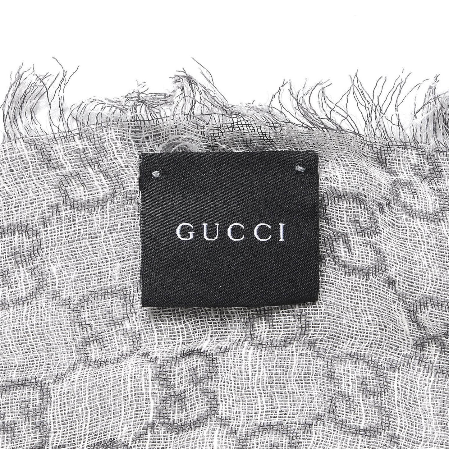 Wool Silk Monogram Fringe Scarf Gray