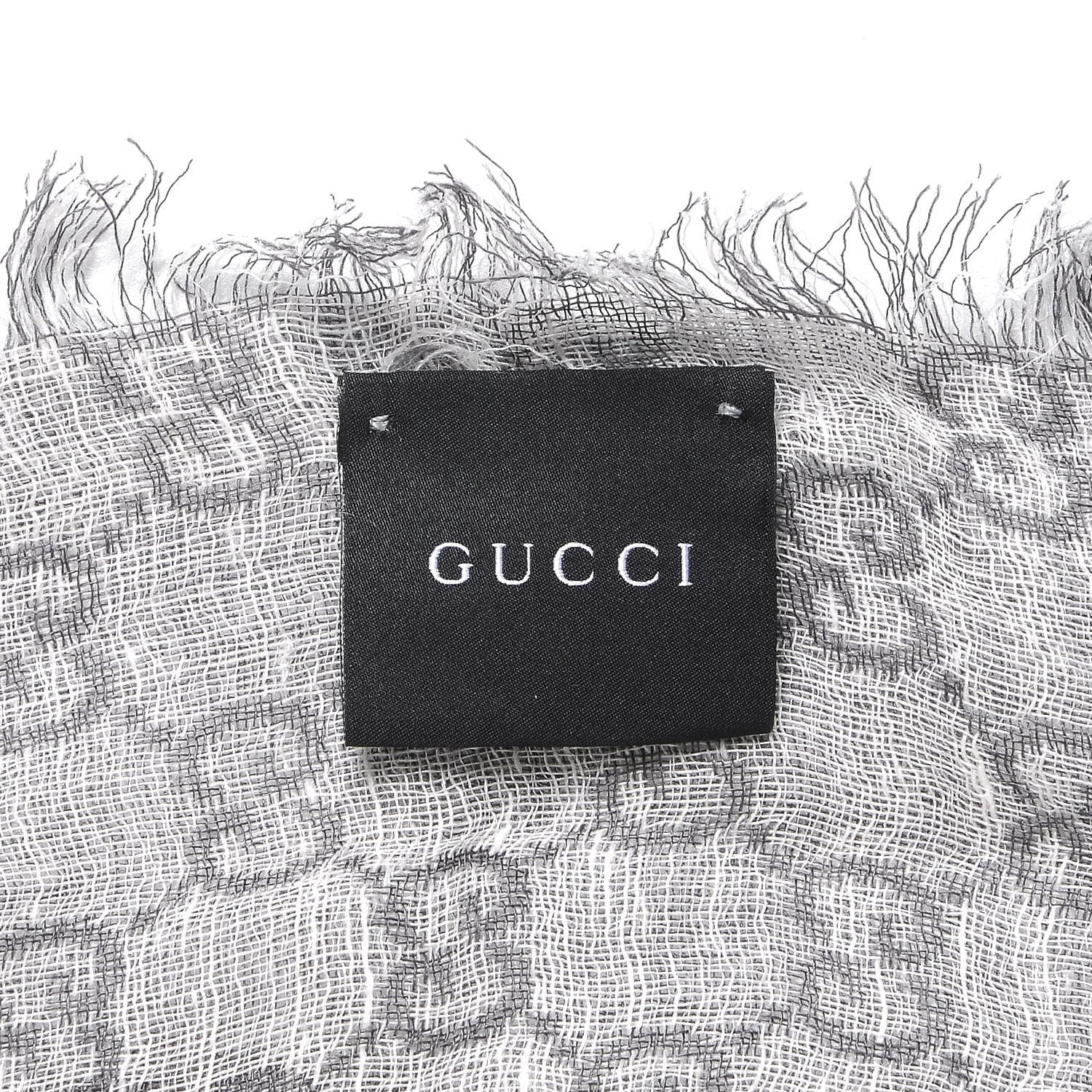 Gucci Wool Silk Monogram Fringe Scarf Gray 3 of 3