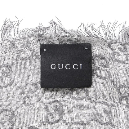 Gucci Wool Silk Monogram Fringe Scarf Gray 3 of 3