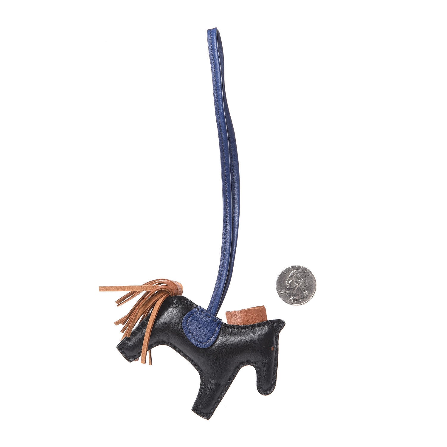 Hermes Milo Lambskin Grigri Rodeo Horse Bag Charm PM Black Bleu Saphir Gold 2 of 3