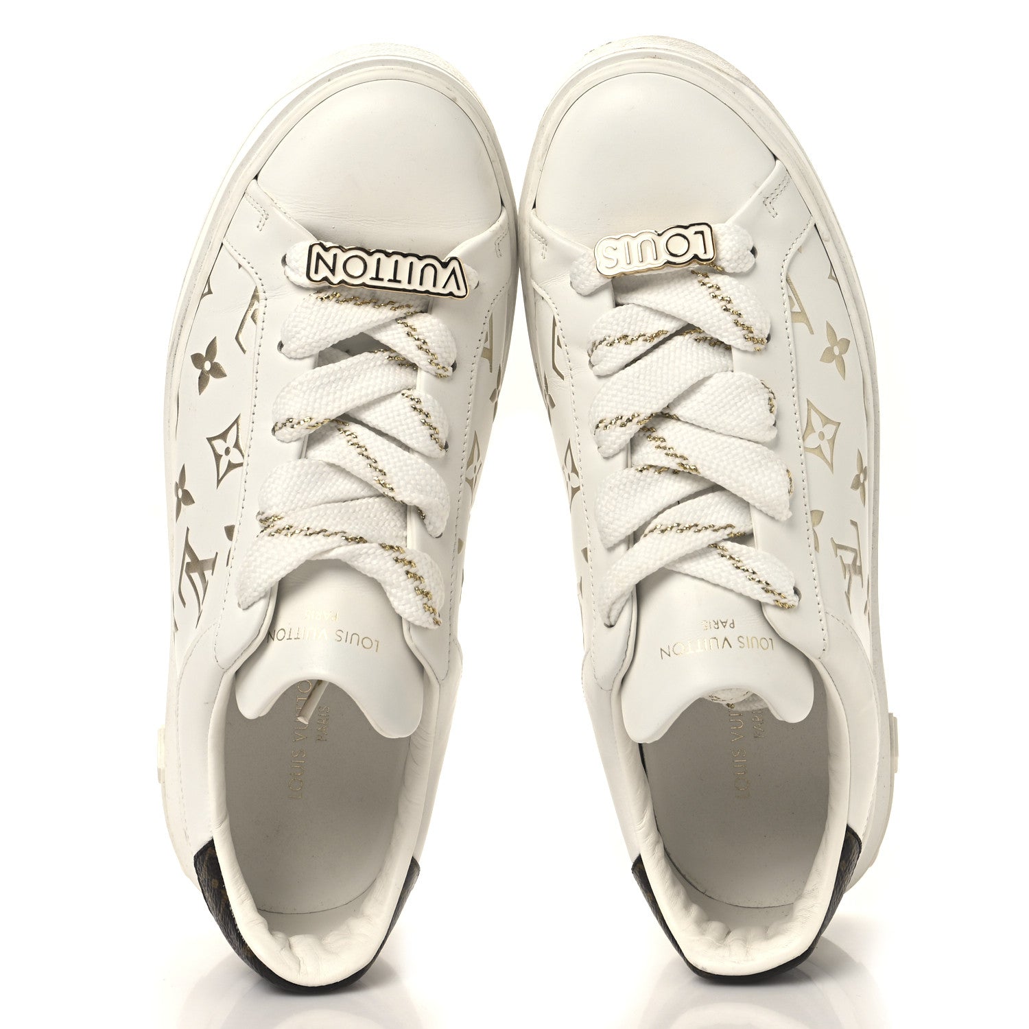 Louis Vuitton Calfskin Monogram Debossed Time Out Sneakers 39.5 White Gold 2 of 9