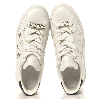 Louis Vuitton Calfskin Monogram Debossed Time Out Sneakers 39.5 White Gold 2 of 9