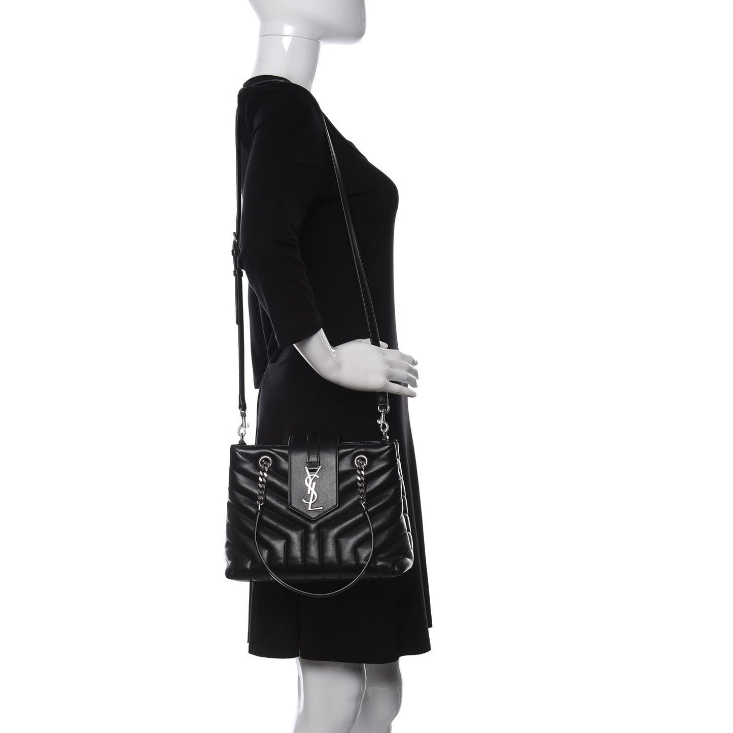 Calfskin Y Quilted Monogram Small Loulou Shopper Black