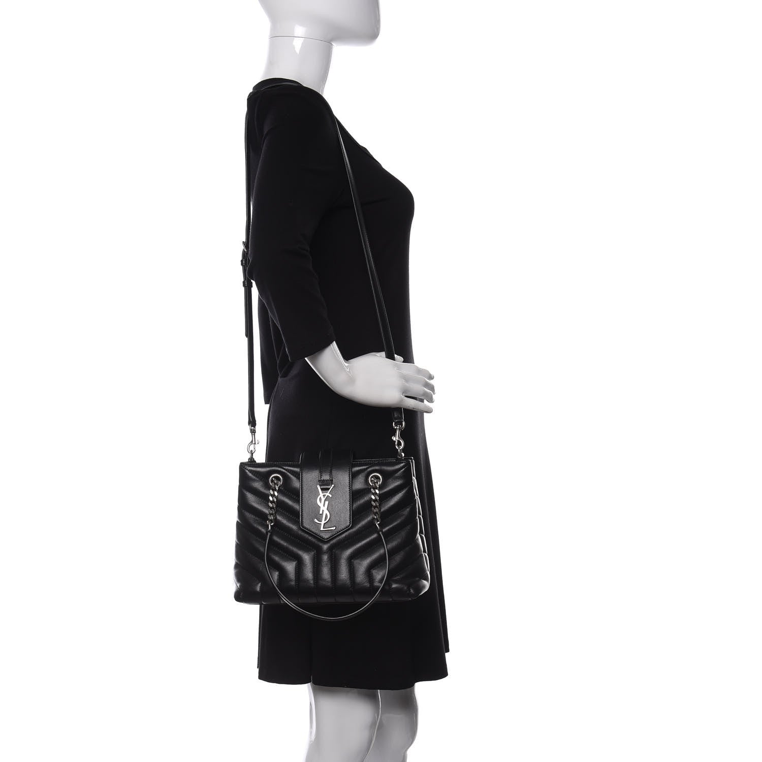 Saint Laurent Calfskin Y Quilted Monogram Small Loulou Shopper Black 2 of 10