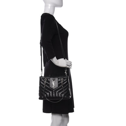 Saint Laurent Calfskin Y Quilted Monogram Small Loulou Shopper Black 2 of 10