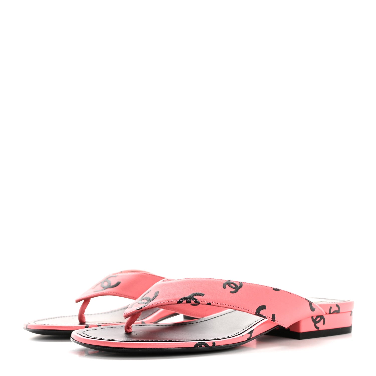 Chanel Lambskin Printed CC Thong Sandals 35 Pink Black 4 of 10
