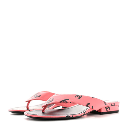 Chanel Lambskin Printed CC Thong Sandals 35 Pink Black 4 of 10