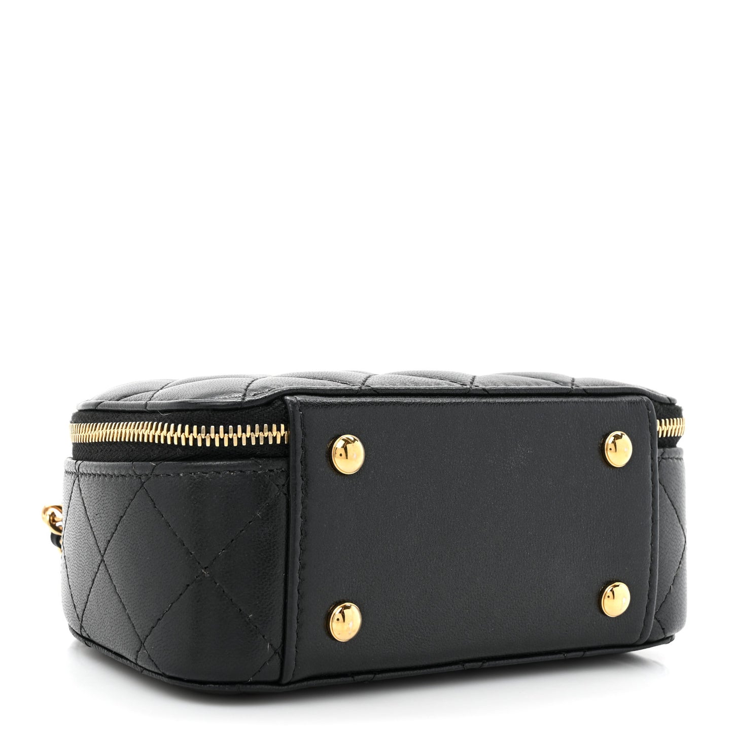 Lambskin Quilted Chic Riviera Top Handle Vanity Case Black
