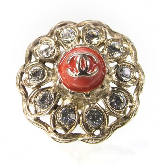 Chanel Swarovski Crystal CC Flower Brooch 1 of 3