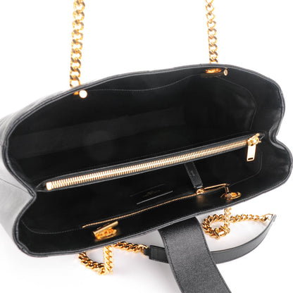 Saint Laurent Grain de Poudre Matelasse Chevron Monogram Shopping Bag Black 5 of 8