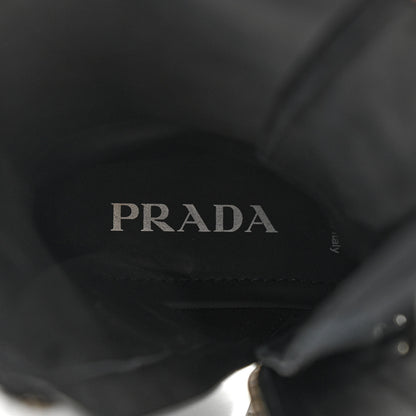 Prada Vitello Lux Nylon Metal Triangle Logo Monolith Pouch Pocket 55mm Tall Combat Boots 39.5 Black 7 of 12