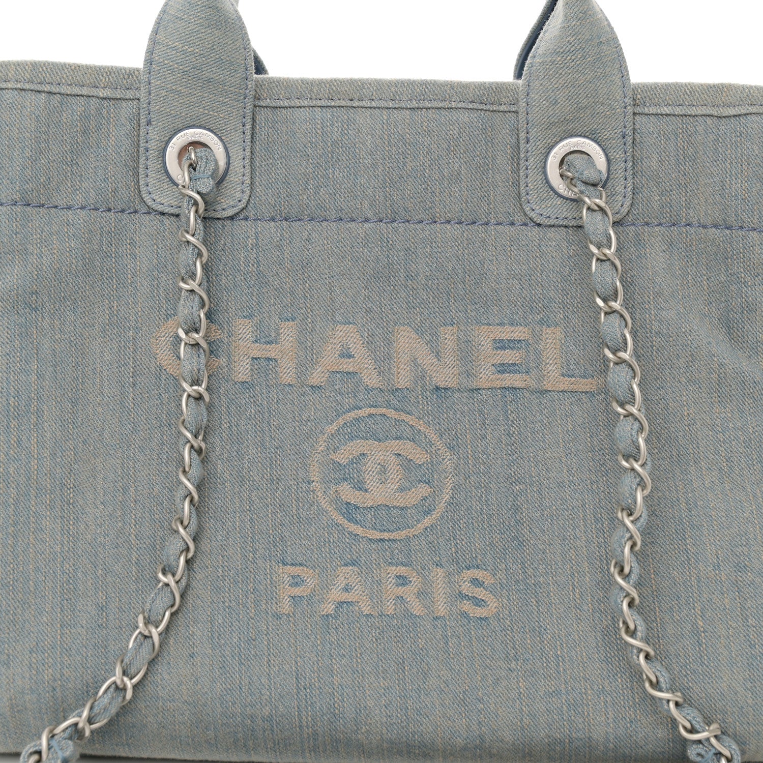 Chanel Denim Small Deauville Tote Light Blue 9 of 13
