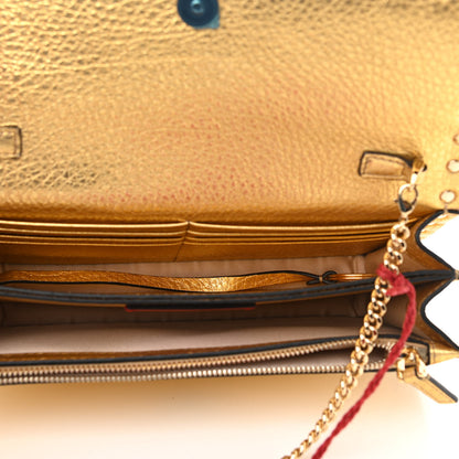Valentino Garavani Pebbled Calfskin Rockstud Flap Wallet On Chain Soft Gold 5 of 9