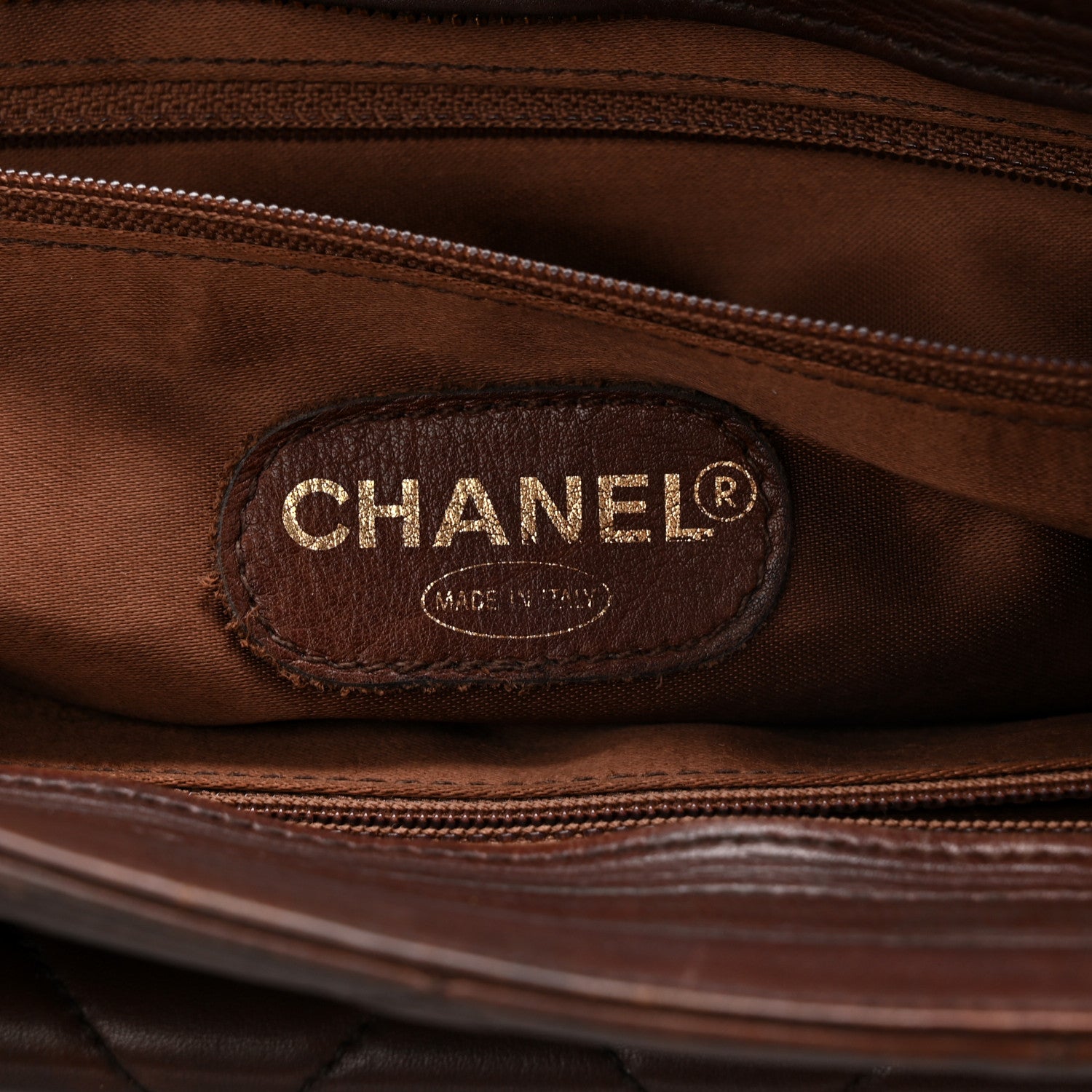 Chanel Lambskin Quilted Front Pocket Shopping Tote Brown 1865193