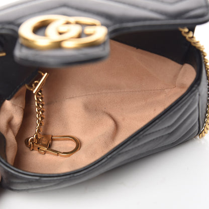 Gucci Calfskin Matelasse Super Mini GG Marmont Shoulder Bag Black 7 of 15