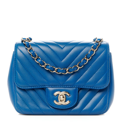 Chanel Lambskin Chevron Quilted Mini Square Flap Blue 1 of 10