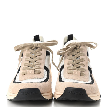 Chanel Mesh Suede Fabric Womens CC Sneakers 39.5 Light Pink White Black 2 of 9