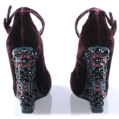 Louis Vuitton Velvet Embellished Coleen Wedges Heels 36 2 of 6