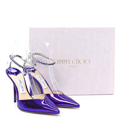 Jimmy Choo Liquid Metal Calfskin Crystal Saeda 100 Pumps 38.5 Cassis 8 of 8