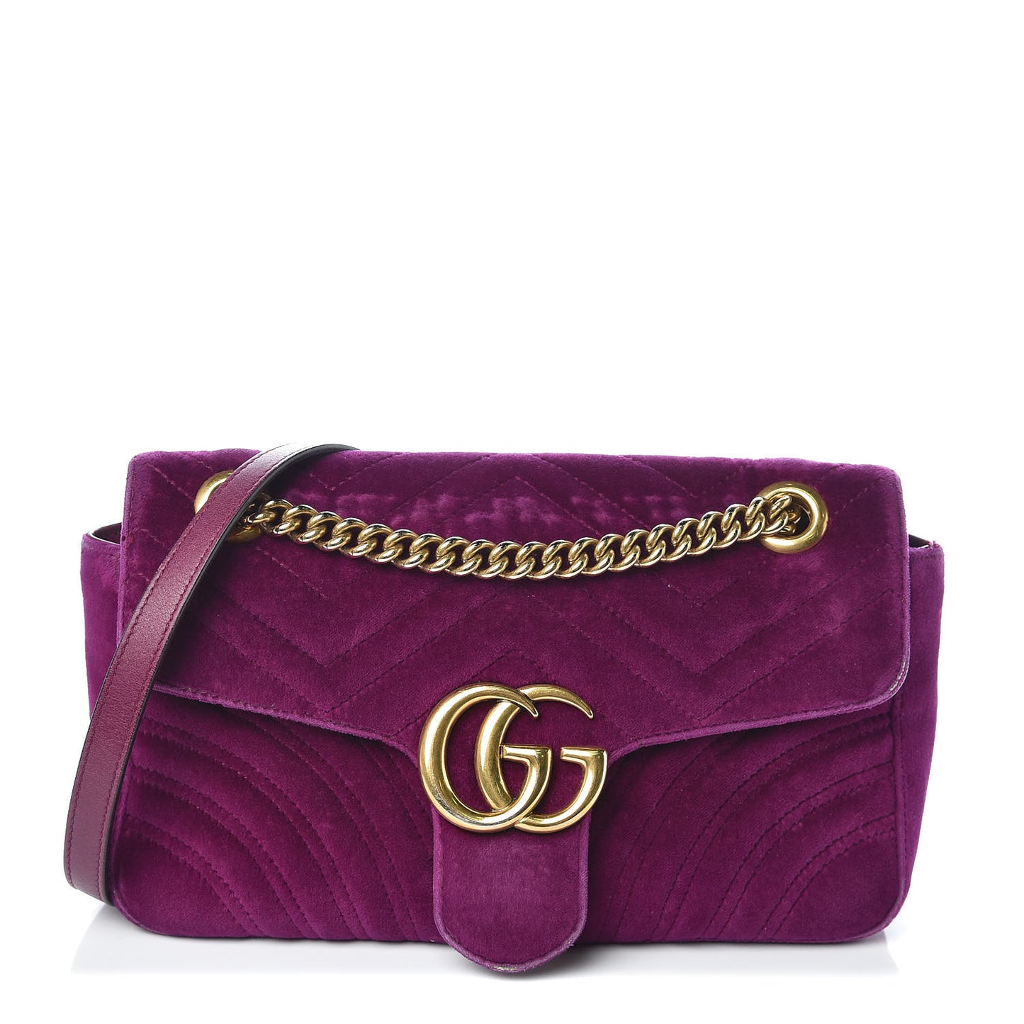Velvet Matelasse Small GG Marmont Shoulder Bag Fuchsia Violet Cyclamen