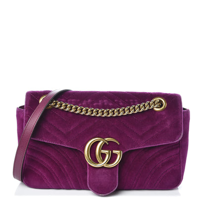 Gucci Velvet Matelasse Small GG Marmont Shoulder Bag Fuchsia Violet Cyclamen 1 of 16