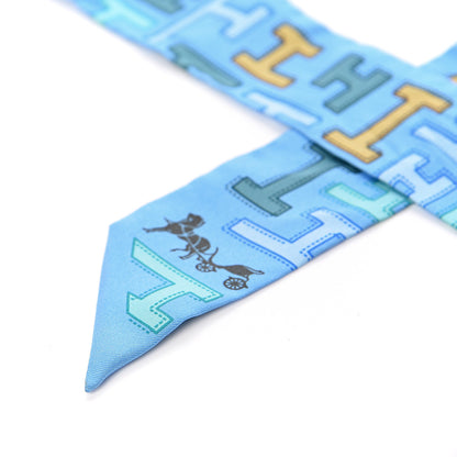 Hermes Silk Dedale Twilly Bleu Azur Vert Vieil Or 6 of 6