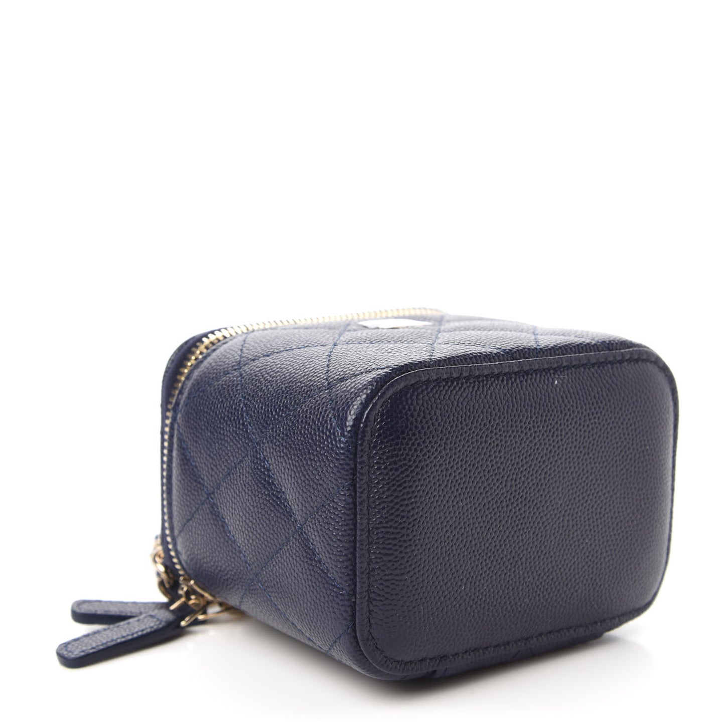 Caviar Quilted Mini Vanity Case With Chain Navy Blue