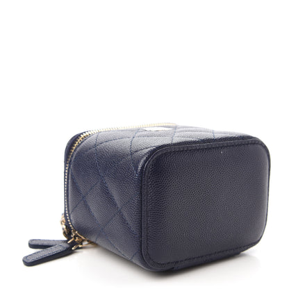 Chanel Caviar Quilted Mini Vanity Case With Chain Navy Blue 4 of 11