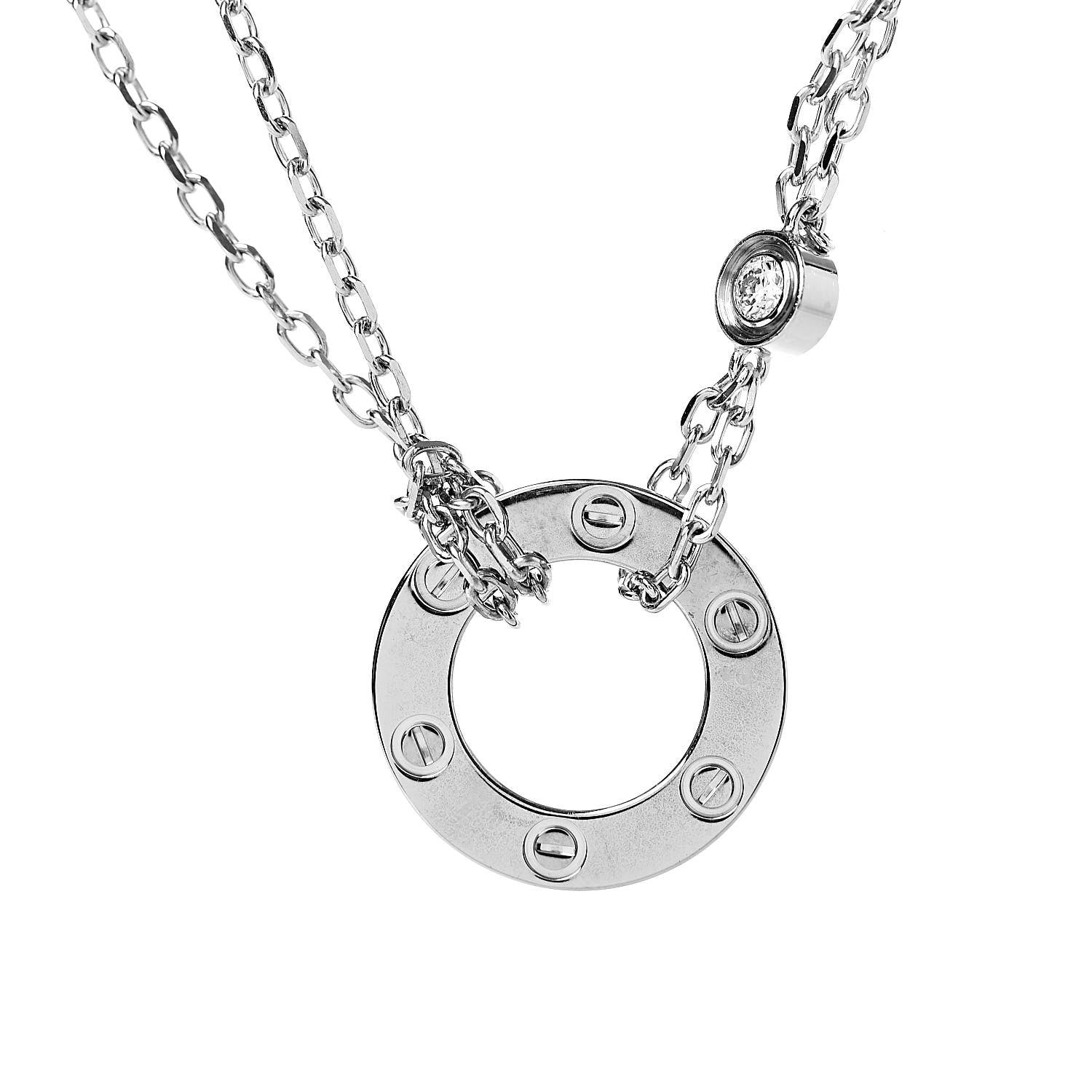 Cartier 18K White Gold 2 Diamond LOVE Necklace 4 of 6