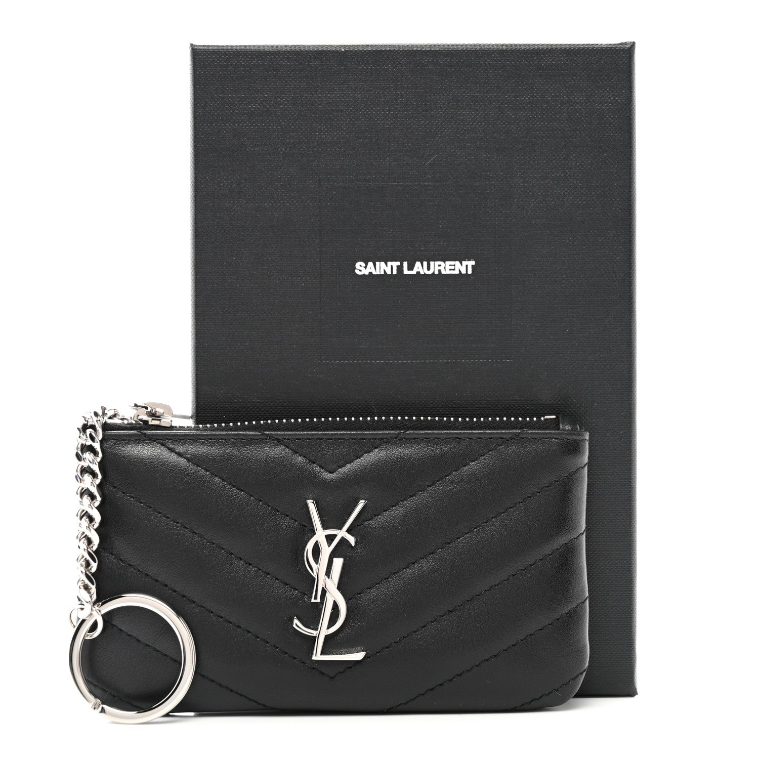 Saint Laurent Calfskin Matelasse Monogram Key Pouch Black 8 of 8