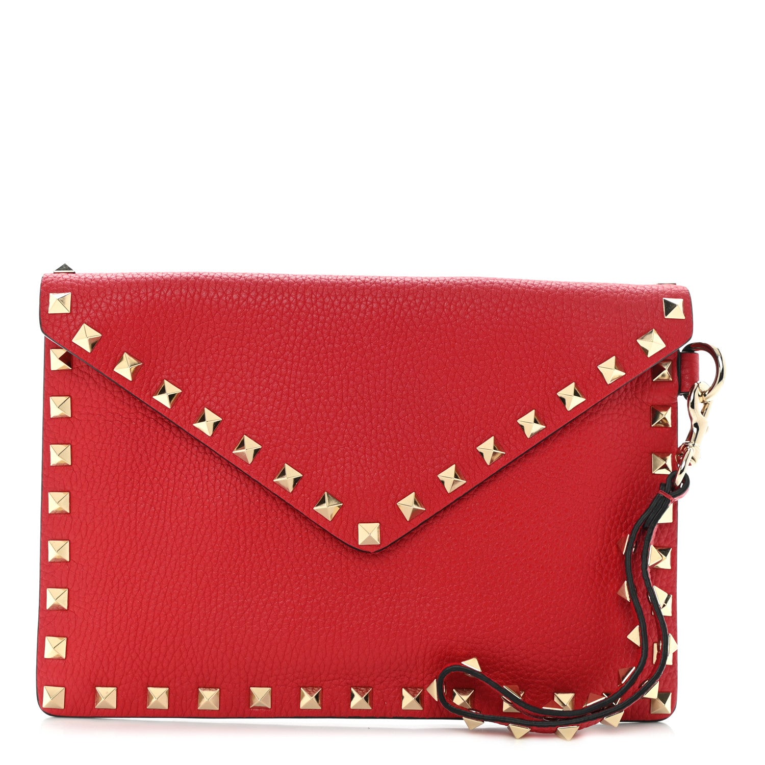 Valentino Garavani Pebbled Calfskin Medium Rockstud Envelope Flat Wristlet Pouch Rouge Pur 1 of 6