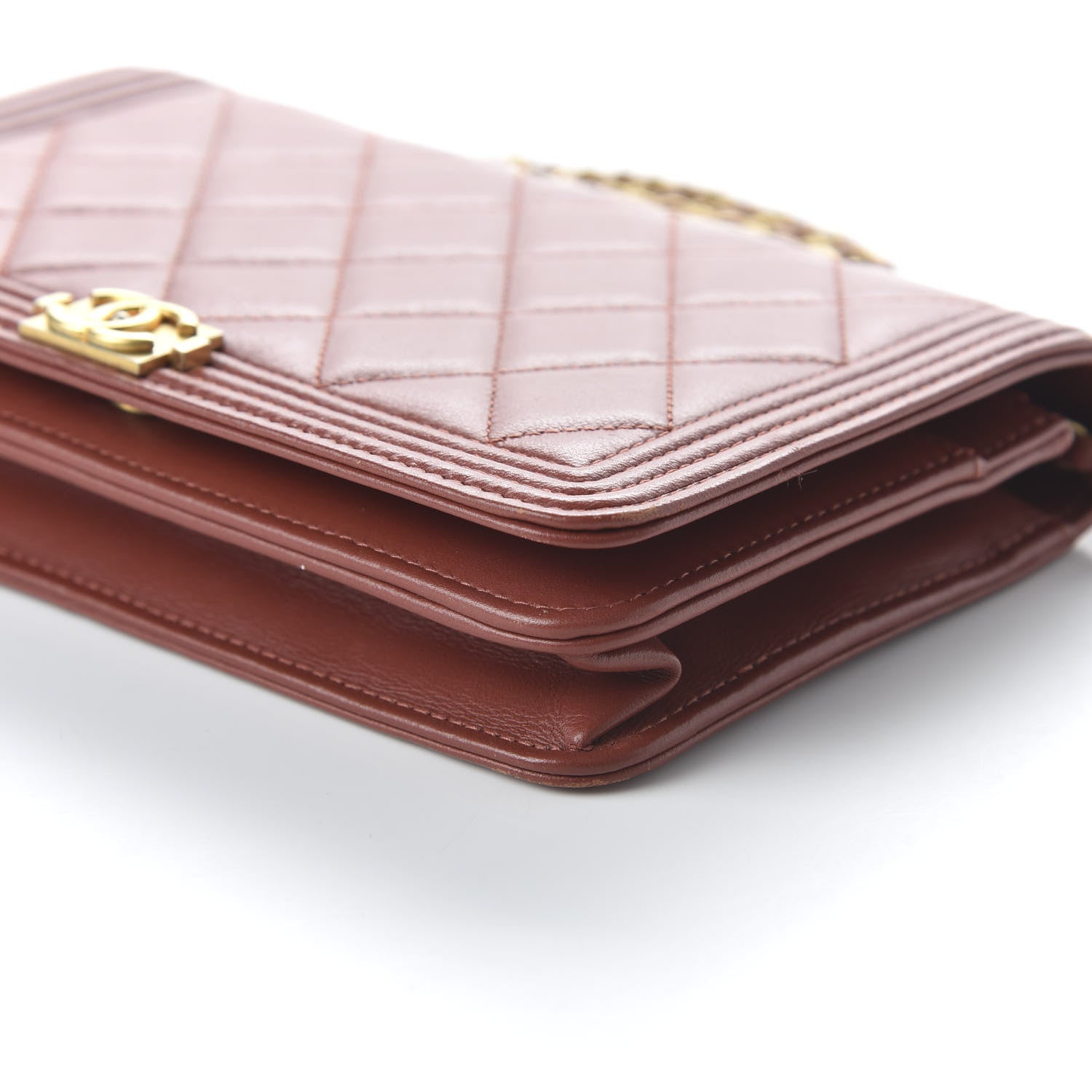 Chanel Lambskin Quilted Boy Wallet On Chain WOC Dark Red 7 of 11