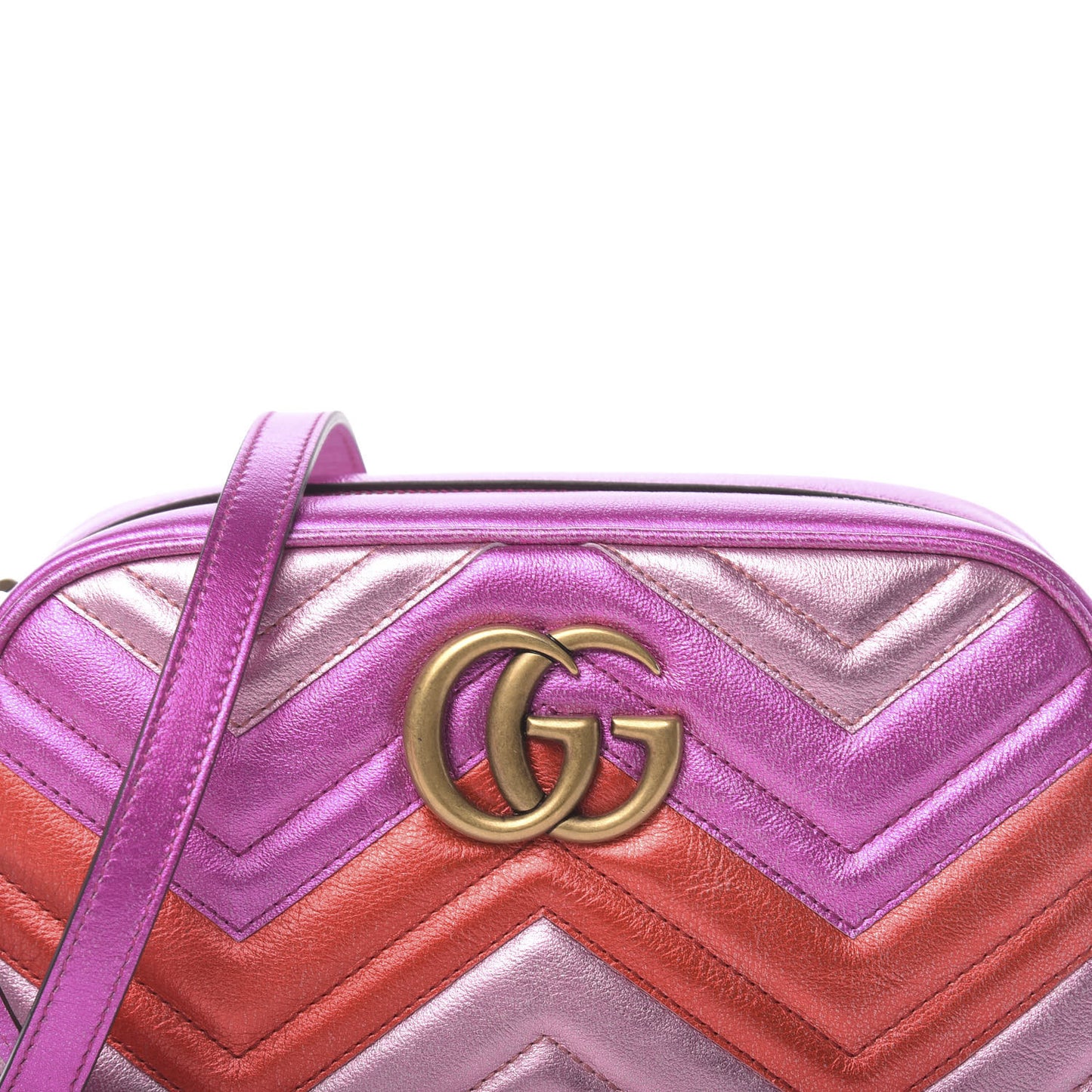 Laminated Nappa Matelasse Small GG Marmont Chain Shoulder Bag Fuxia Rosso Rosa