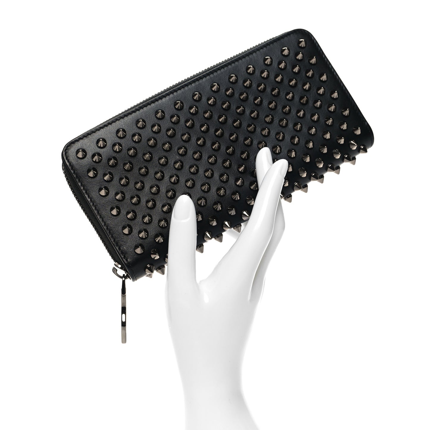Calfskin Empire Panettone Spiked Zip Around Wallet Black