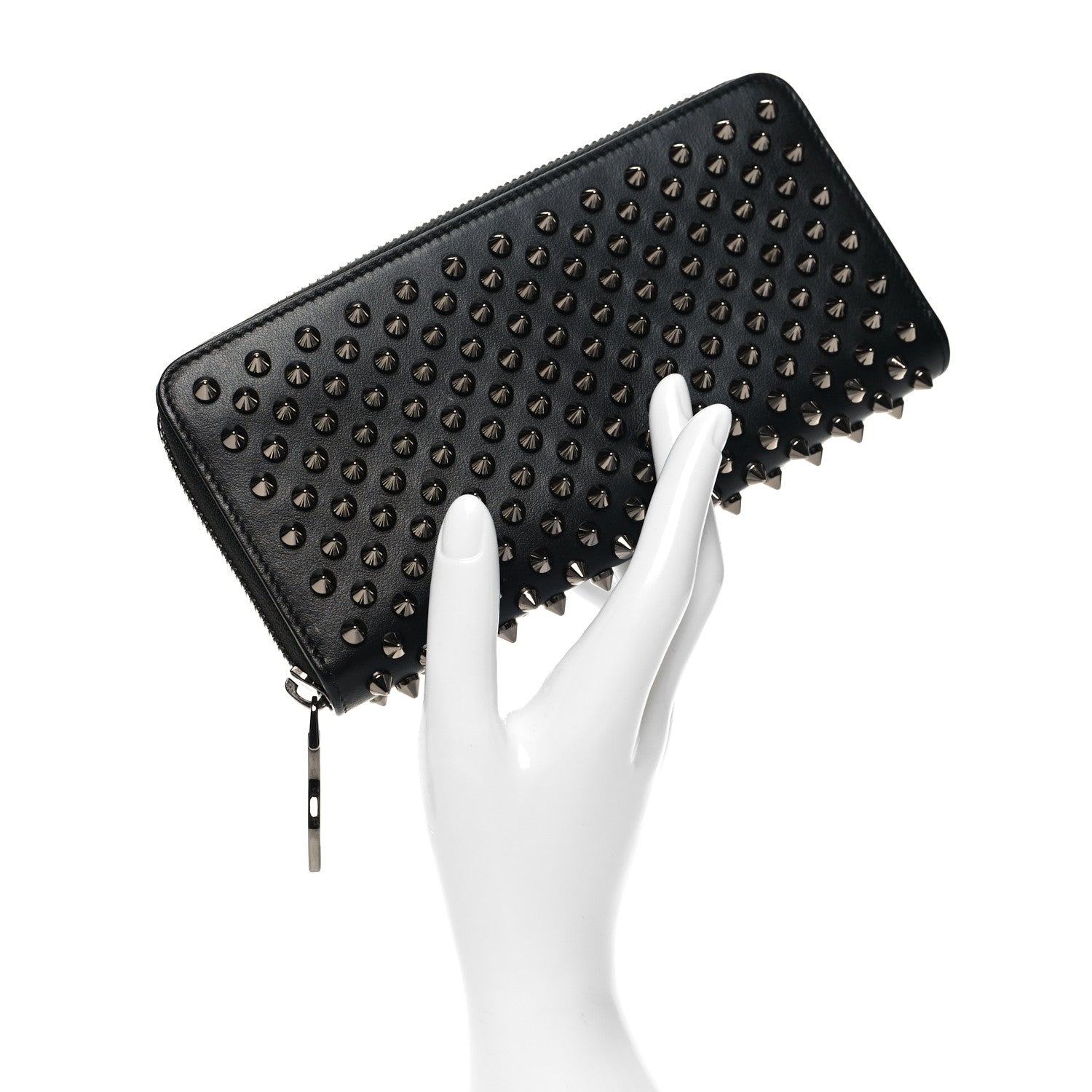 Christian Louboutin Calfskin Empire Panettone Spiked Zip Around Wallet Black 2 of 11
