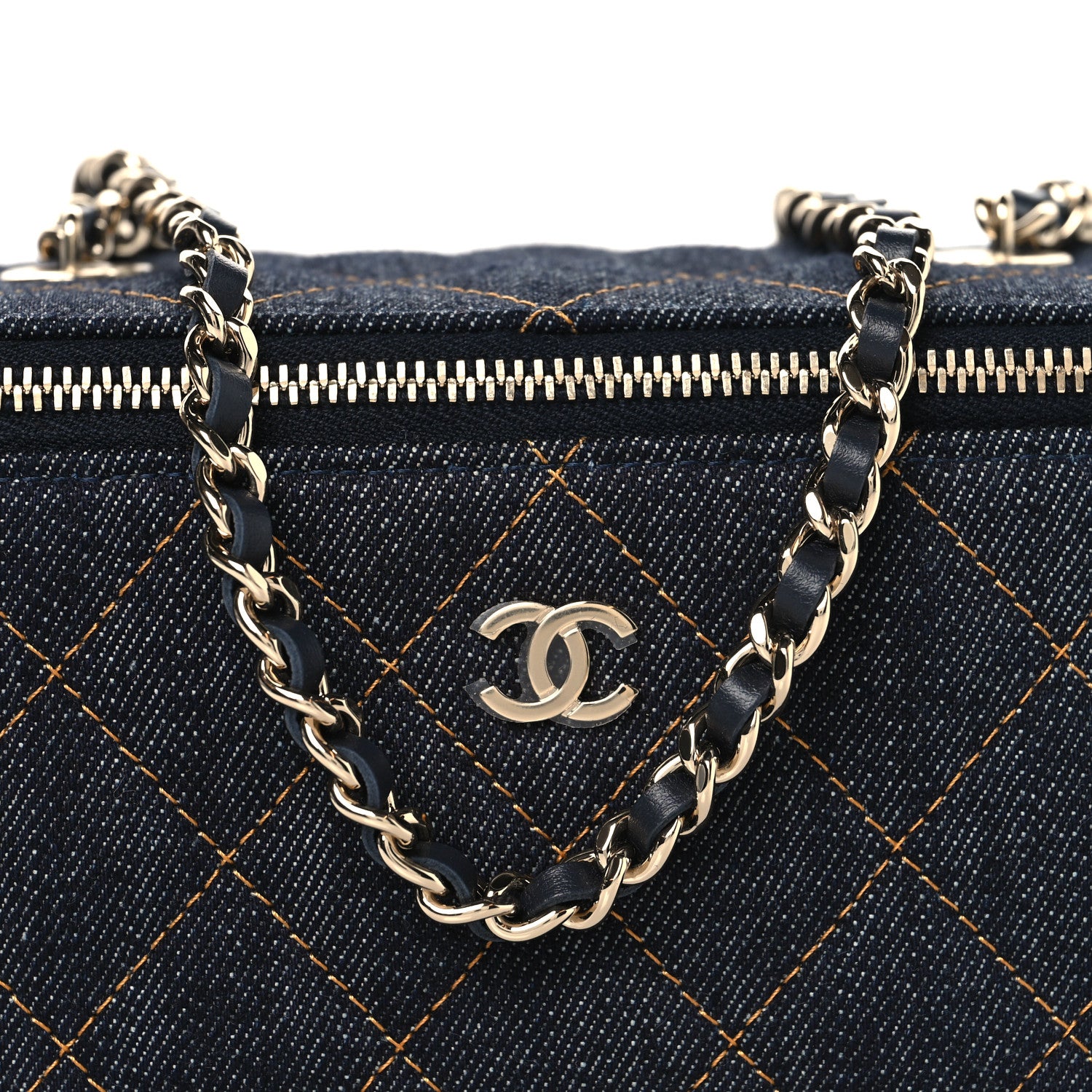Chanel Denim Quilted Vanity Case With Chain Dark Blue 9 of 11