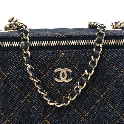 Chanel Denim Quilted Vanity Case With Chain Dark Blue 9 of 11
