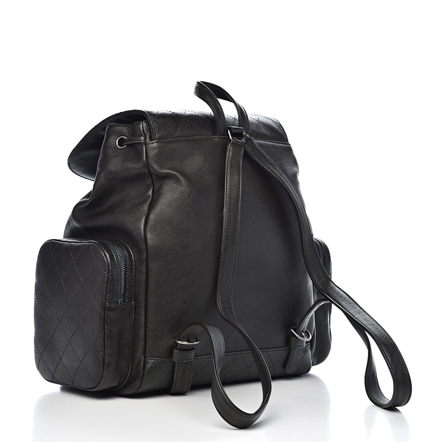 Chanel Grained Calfskin Stitched Pocket Backpack Dark Green 3 of 11