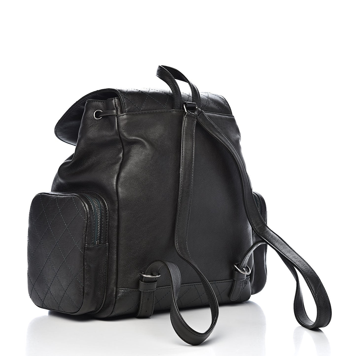 Grained Calfskin Stitched Pocket Backpack Dark Green